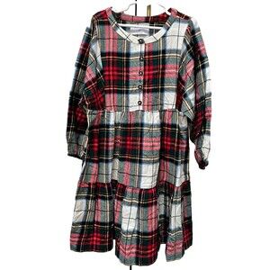 Old Navy Plaid Flannel Tiered Swing Dress Girl's Sz 8 Holiday Fall 100% Cotton